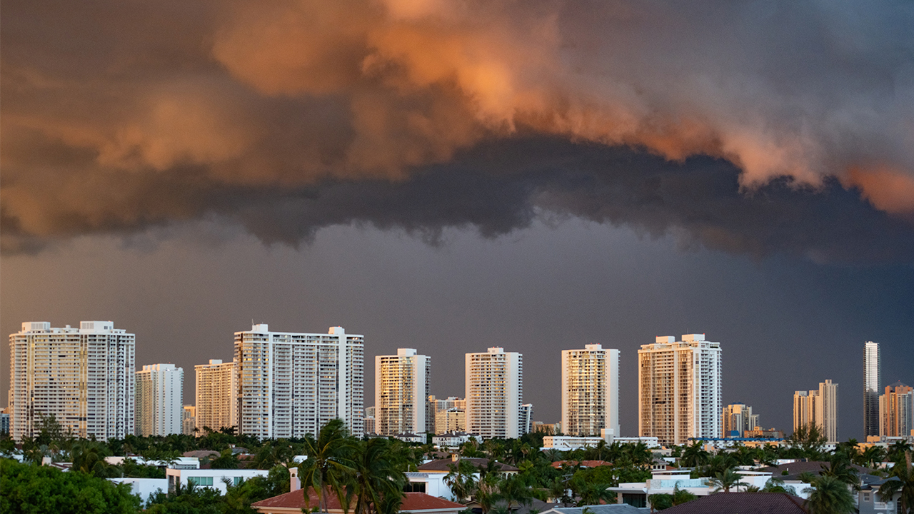 Picture of Aventura with storm on the horizon where mass notification system may be needed.